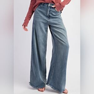 Easel Soft Washed Wide Leg High Waisted Denim Pants Loose Fit Size S New Nwt